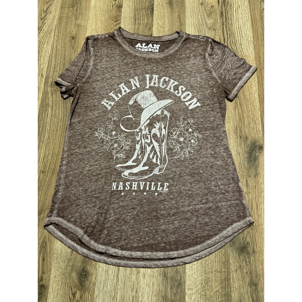 Alan Jackson Shirt, Women's Size Small, Brown White, Nashville Flowers Boots